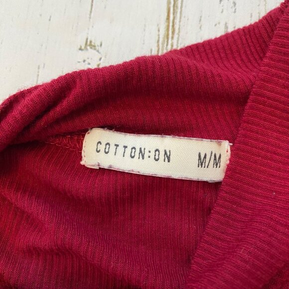 Cotton On Deep Red Ribbed Mock Neck Short Sleeve Crop Top - Picture 9 of 9